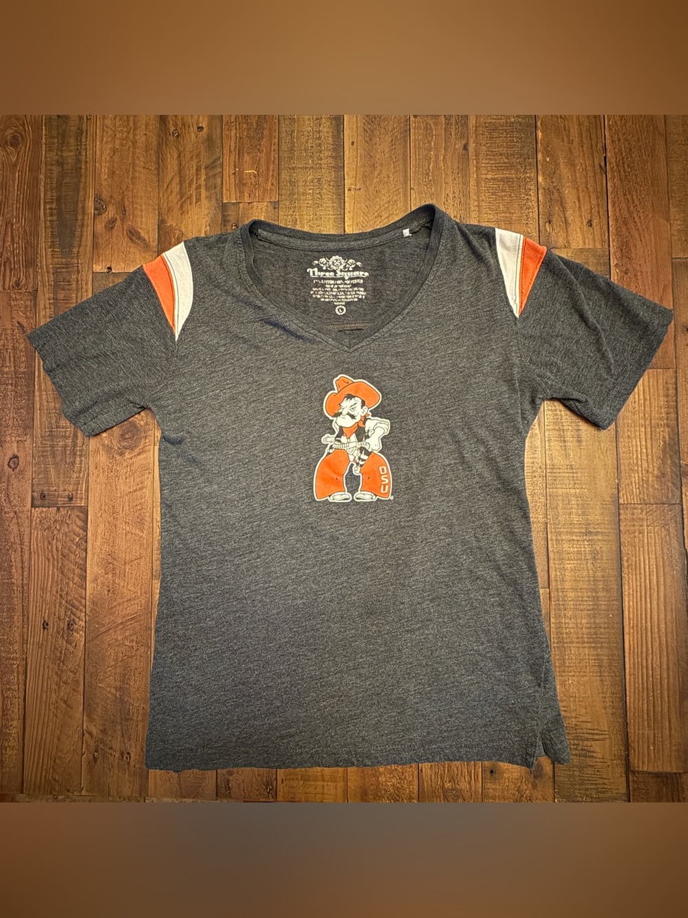 Oklahoma State Cowboys “Number 1” Women’s V-Neck Fan Jersey Tee – Size Large